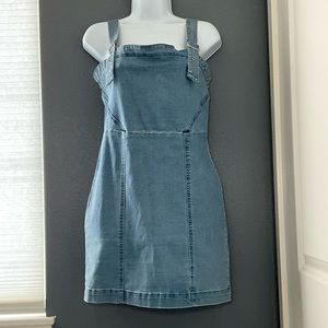 Forever21 : Silver buckle strap denim zipper mini dress